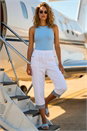 White Contrast Detail Cropped Stretch Trouser, Image 1 of 4