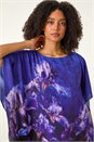 Purple Floral Print Chiffon Overlay Top, Image 2 of 5