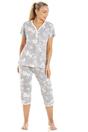 Light Grey Camille Lingerie Light Grey Lightweight Floral Capri Pyjama Set, Image 1 of 5
