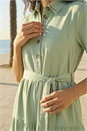Sage Button Detail Tiered Midi Dress, Image 4 of 4
