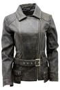 Charcoal Womens Long Leather Biker Jacket-Quito, Image 1 of 2
