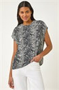 Black Snake Print Bubble Hem Top, Image 4 of 5