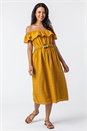 Ochre Broderie Belted Bardot Dress, Image 1 of 5
