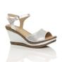 Silver AJVANI Silver High Wedge Heel Ankle Strap Cork Sandals, Image 1 of 6
