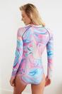 Multi Long Sleeve Zip Front Marble Print Performance Swimsuit, Image 4 of 4