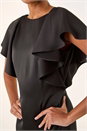 Black Satin Ruffle Sleeve Dress, Image 6 of 6