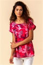 Red Floral Print Cap Sleeve Top, Image 3 of 4