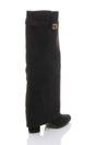Black AJVANI Black High Block Heel Pointed Toe Fold Over Knee Boots, Image 4 of 4