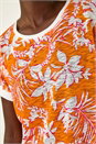 Orange Floral Print Sparkly Stretch Top, Image 5 of 5