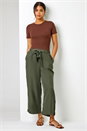 Khaki Tie Waist Detail Culottes, Image 4 of 5
