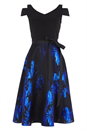 Royal Blue Jacquard Flared Cold Shoulder Dress, Image 5 of 5