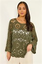 Khaki Petite Crochet Flare Sleeve Top, Image 4 of 5