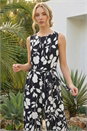 Black Floral Chiffon Belted Jumpsuit, Image 2 of 4