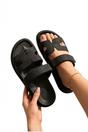 Black Nora Womens Double Strap Slide Sandals, Image 2 of 6