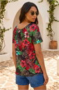 Coral Textured Floral Print V-Neck Top, Image 2 of 4