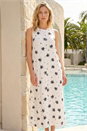 White Cotton Palm Print Pocket Midi Dress , Image 2 of 4