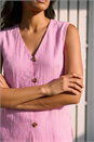 Pink Crinkle Button Up Front Blouse, Image 4 of 4