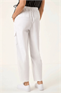 White Casual Elastic Waist Cargo Stretch Trousers, Image 3 of 6