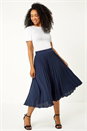 Navy  Petite Pleated Stretch Midi Skirt, Image 2 of 5