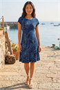 Royal Blue Petite Leaf Print Stretch Dress, Image 1 of 4