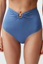 Blue High Waist Hardware Detail Shaping Bikini Bottom with Front Accent, Image 4 of 5
