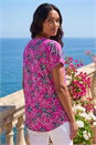 Magenta Floral Print Pleat Front Stretch Top, Image 3 of 4