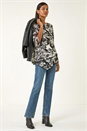 Black Flock Floral Asymmetric Hem Top, Image 2 of 5