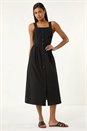 Black Seersucker Button Midi Sundress, Image 2 of 5