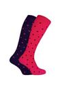 Pink 2 Pack Ladies Extra Long Patterned Knee High Bamboo Socks, Image 1 of 5