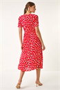 Red Heart Print Ruched Midi Dress, Image 3 of 5