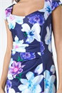 Navy  Premium Stretch Floral Ruched Frill Hem Dress, Image 5 of 5
