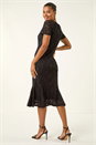 Black Leaf Lace Sequin Midi Dress, Image 3 of 5