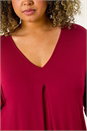 Maroon Curve V-Neck Pleat Tunic Top, Image 5 of 5