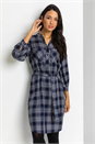 Navy  Check Print Shirt Dress, Image 4 of 5