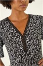 Black Floral Print V-Neck Lace Stretch Top, Image 5 of 5