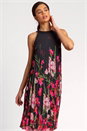 Black High Neck Floral Pleated Swing Dress, Image 1 of 4