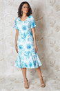 Aqua Floral Print Bias Cut Midi Dress , Image 3 of 3