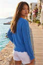 Blue Pointelle Button Knit Cardigan, Image 2 of 4