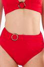 Red High Waisted Bottoms with Ring Belt Detail, Image 3 of 4