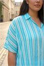 Blue Curve Stripe Popover Woven Top, Image 4 of 4