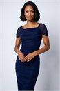 Navy  Dusk Ruched Mesh Stretch Dress, Image 5 of 6