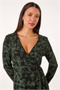 Green Tie Dye Wrap Detail Stretch Dress, Image 4 of 5