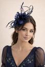 Navy Floral Feather Fascinator with Loops, Image 1 of 2