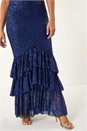 Navy  Puff Sleeve Tiered Hem Maxi Dress, Image 6 of 7