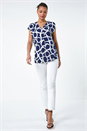 Navy  Circle Ring Print V-Neck Stretch Top, Image 2 of 5