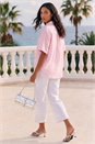 Light Pink Rhinestone Button Up Detail Collar Blouse, Image 3 of 4