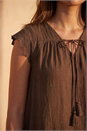 Chocolate Satin Crochet Tie Front Tunic Top, Image 4 of 4