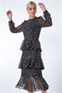 Black Tiered Metallic Spot Print Maxi Dress, Image 1 of 5