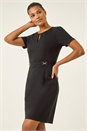 Black Front Keyhole Belted Dress, Image 2 of 5