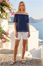 Navy  Lace Detail Bardot Top, Image 2 of 4